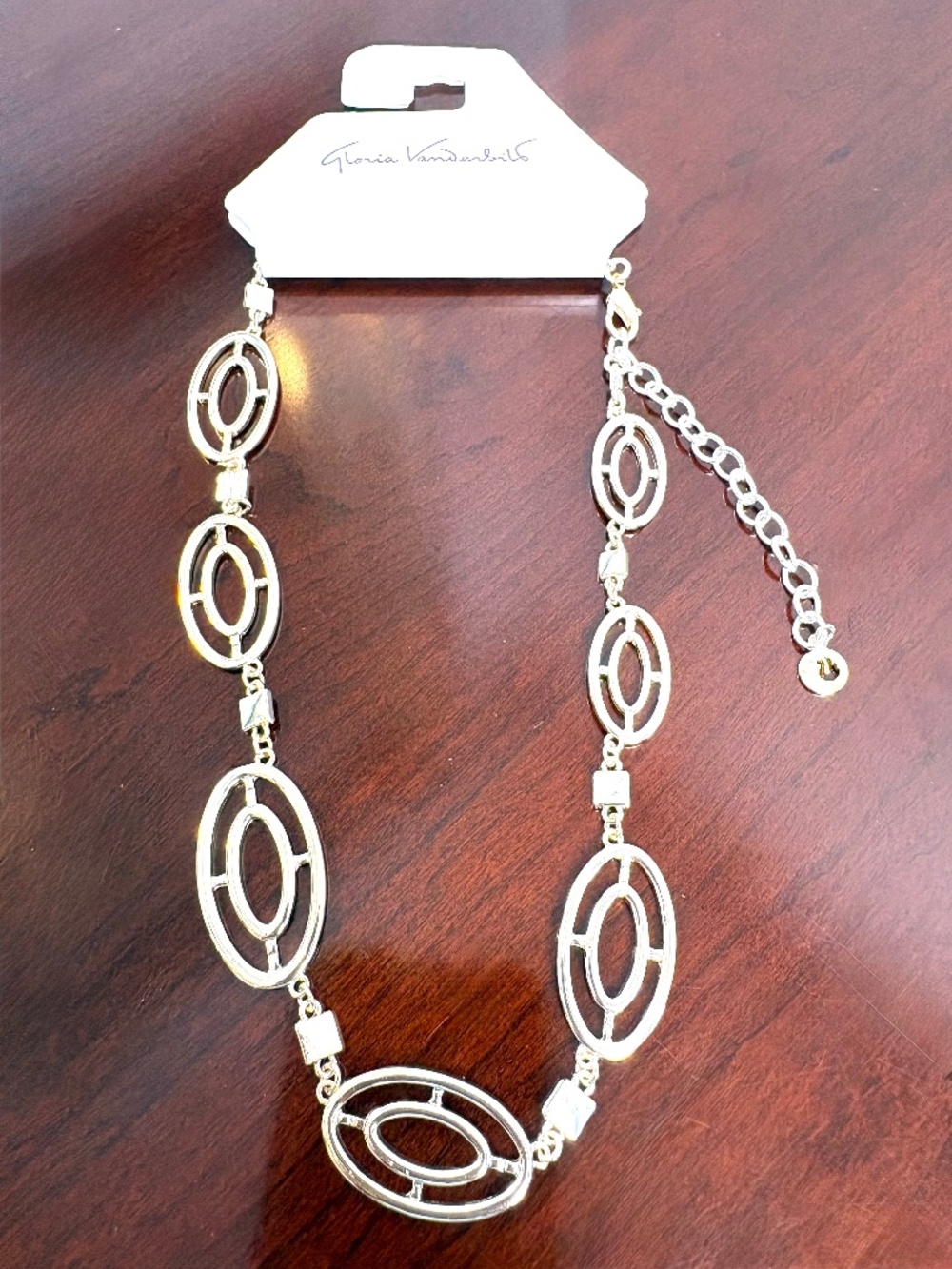 Gloria Vanderbilt Double Oval Silver Tone Necklace